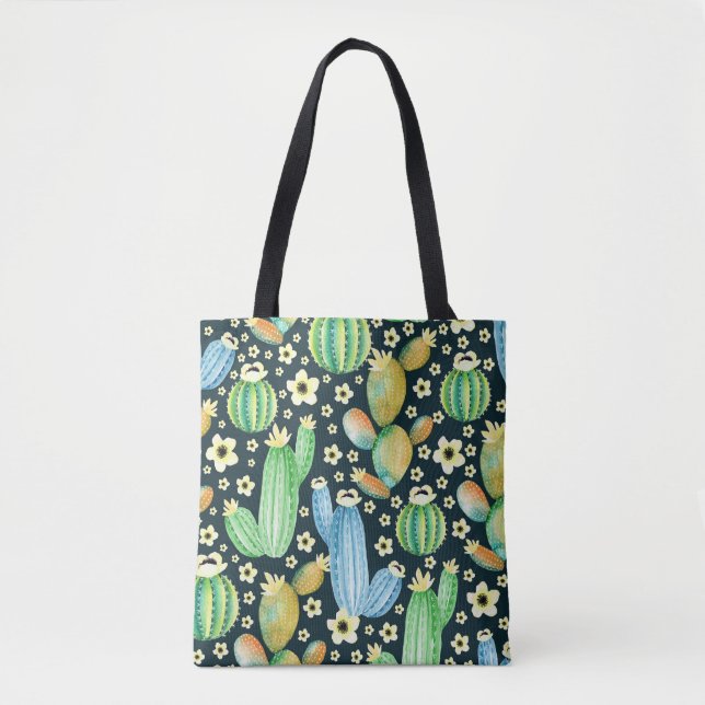 Succulents Watercolor Cactus Floral Pattern Tasche (Vorderseite)