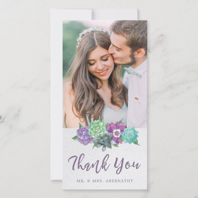Succulents Wedding Dankeschön Card | Lavendel Dankeskarte (Vorderseite)