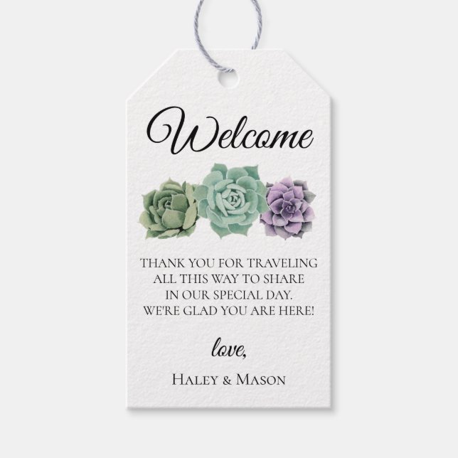 Succulents Wedding Welcome Bag Geschenkanhänger (Vorderseite)