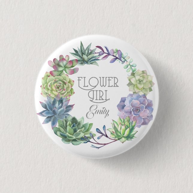 Succulents Wreath Flower Girl ID517 Button (Vorderseite)