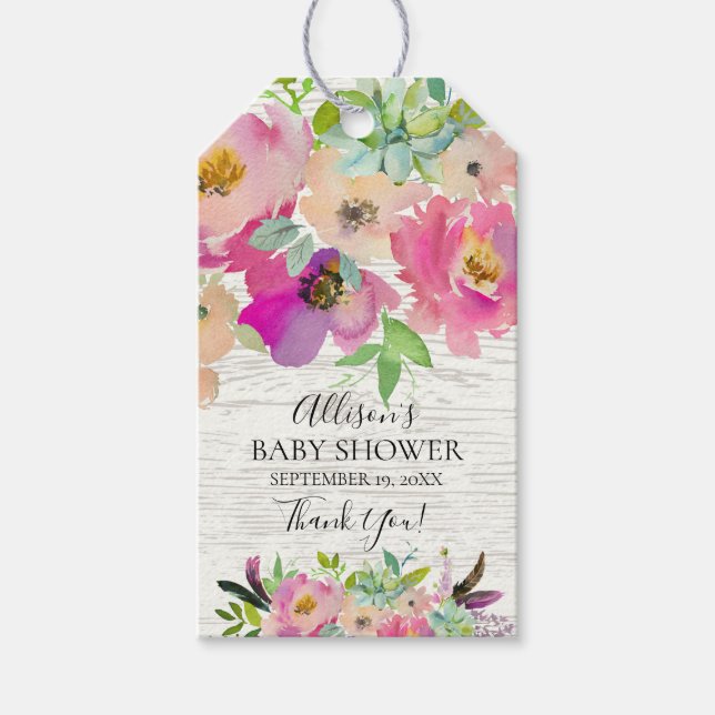 Succules Floral Baby Shower Gefallen Geschenkmarke Geschenkanhänger (Vorderseite)