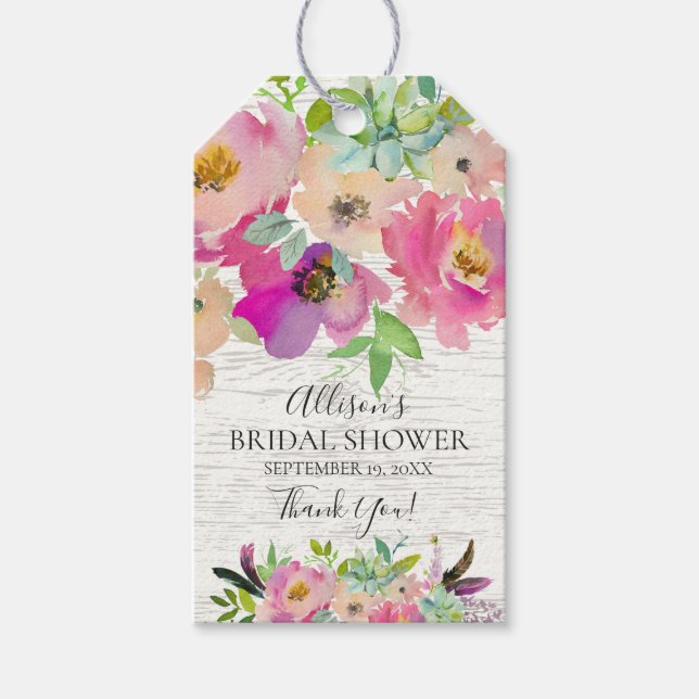 Succules floral Brautparty Gefälligkeitstablett Geschenkanhänger (Vorderseite)