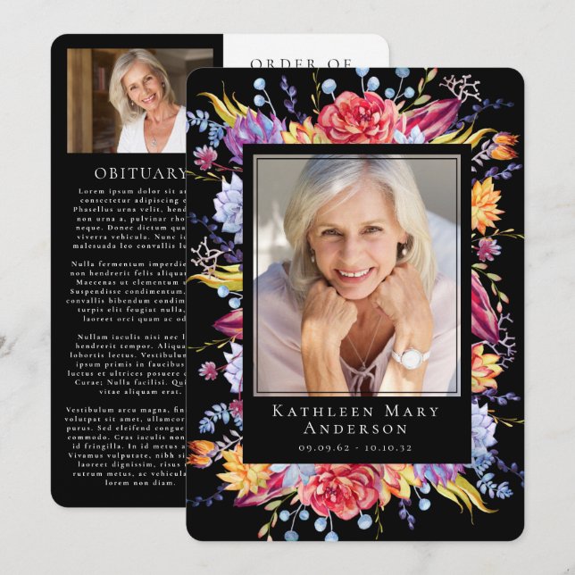 Succules floral Foto Memorial Service Programm (Vorne/Hinten)