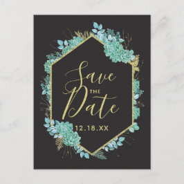 Succules Goldrahmen, beliebig farbig Save the Date Ankündigungspostkarte
