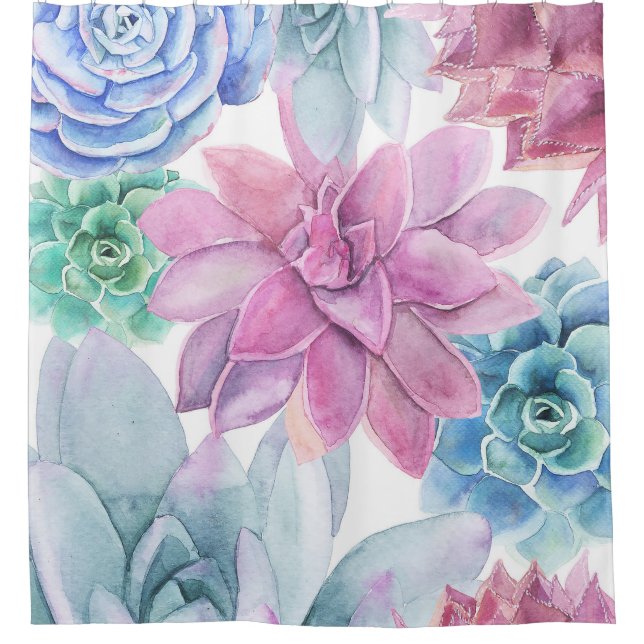 Succules Modern Chic Fiesta Garden Floral Weiß Duschvorhang (Vorderseite)