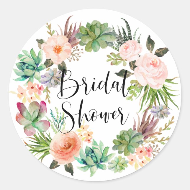 Succulus floral Boho Wreath Brautparty Runder Aufkleber (Vorderseite)