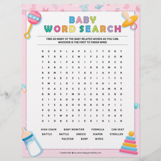 Suche nach Baby Word [Baby Basics Pink] Briefbogen (Vorderseite)