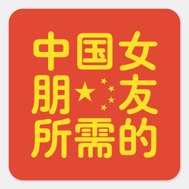 Suche nach einer chinesischen Freundin ~ Hanzi Spr Quadratischer Aufkleber (Vorderseite)
