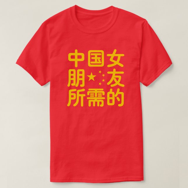 Suche nach einer chinesischen Freundin ~ Hanzi Spr T-Shirt (Design vorne)