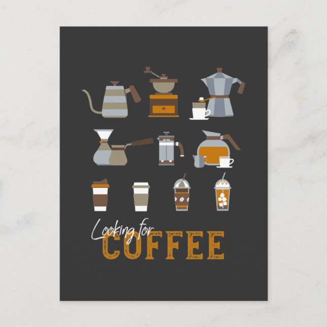 Suche nach köstlichen Kaffee-Drinks Postkarte (Vorderseite)