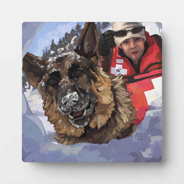 Suche und Rettung deutscher Schafe im Schnee Fotoplatte (Vorderseite)