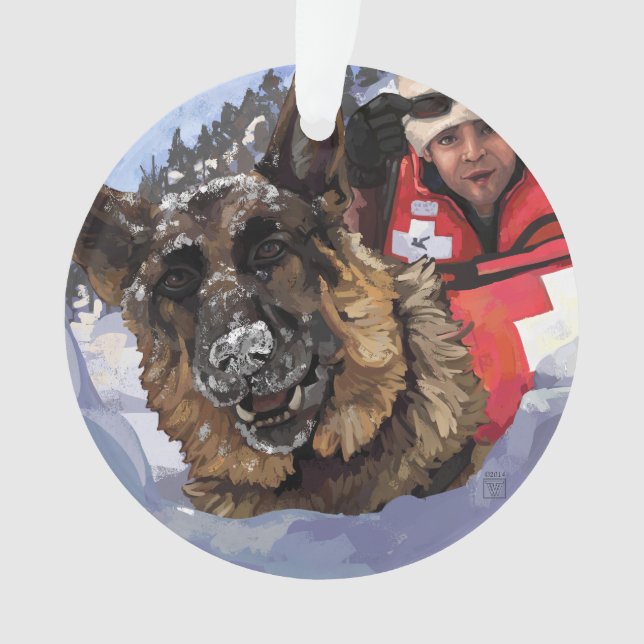 Suche und Rettung deutscher Schafe im Schnee Ornament (Vorderseite)