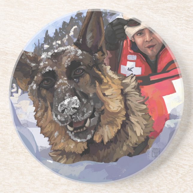 Suche und Rettung deutscher Schafe im Schnee Sandstein Untersetzer (Vorne)