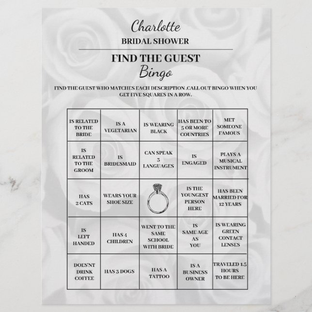 Suchen Sie das Guest Brautparty Bingo Flyer (Vorne)