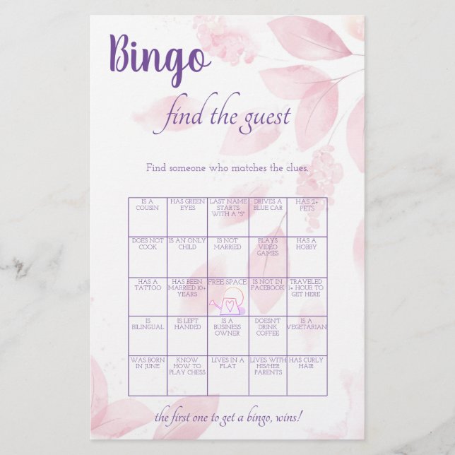 Suchen Sie die Gast-Bingo-Brautparty-Spielkarte Flyer (Vorne)