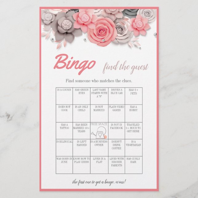 Suchen Sie die Gast-Bingo-Brautparty-Spielkarte Flyer (Vorne)