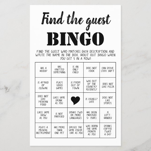Suchen Sie die Gast-Bingo-Spielkarte Flyer (Vorne)