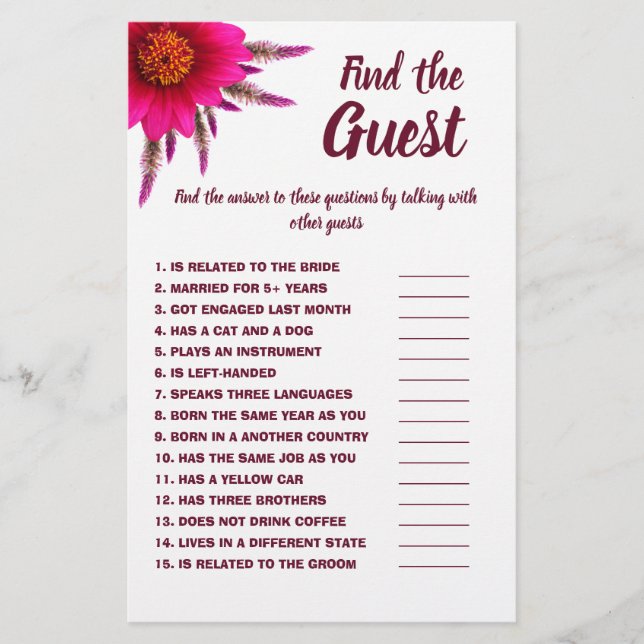 Suchen Sie die Gast Brautparty Game Card Lila Flyer (Vorne)