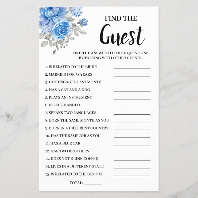 Suchen Sie die Guest BlueFlowers Brautparty Game C Flyer (Vorne)