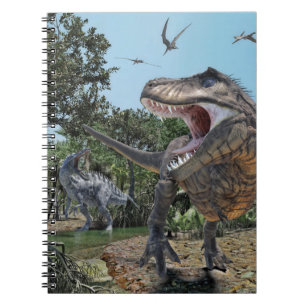 Suchomimus und Tyrannosaurus Rex Konfrontation Notizblock