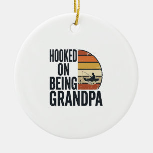 Süchtig danach, Opa Angelsport Retro-Vektor-Design Keramik Ornament