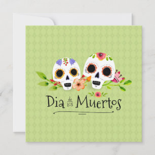 Sucre floral Skulls Dia de Muertos Invitation