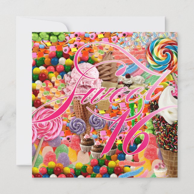 Sucré Invitation de 16 fêtes rose (Devant)