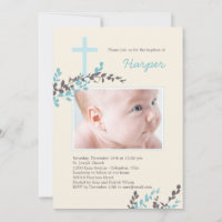Sucres Branches Christening Invitation - Bleu