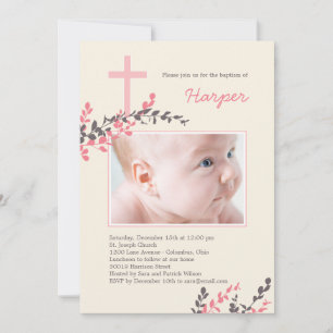Sucres Branches Christening Invitation - Rose