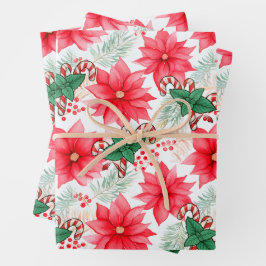 Sucres de canne de Noël & Poinsettias Papier à env