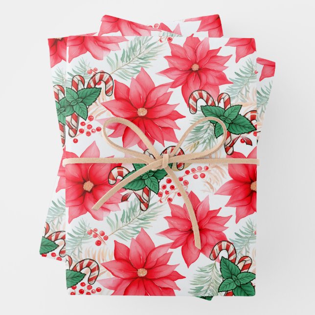 Sucres de canne de Noël & Poinsettias Papier à env (En situation)