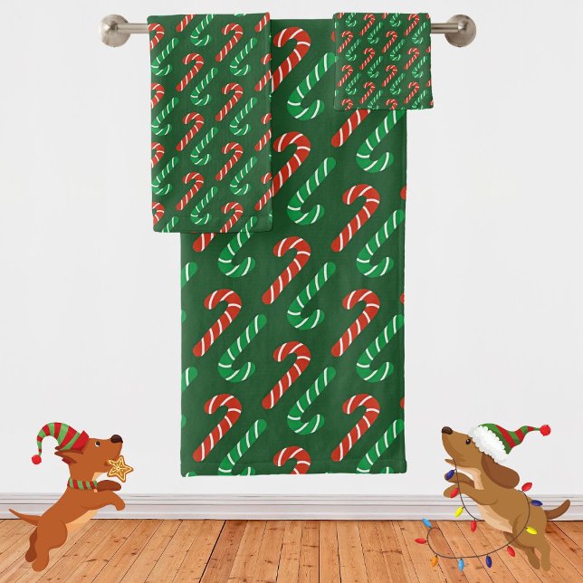 Sucres de canne verts et rouges (Green and Red Candy Canes Bath Towel Set)