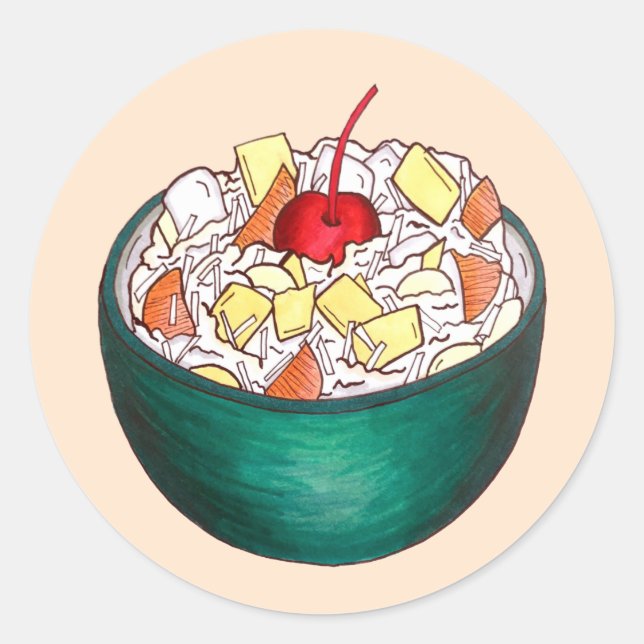 Süd Ambrosia Coconut Marshmallow Fruchtsalat Runder Aufkleber (Vorderseite)