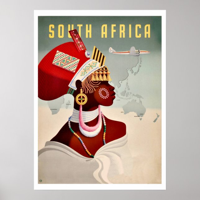 Südafrika, Afrikanerin, Vintage Flugreise Poster (Vorne)