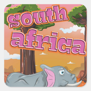 Südafrika Cartoon-Reiseplakat Quadratischer Aufkleber