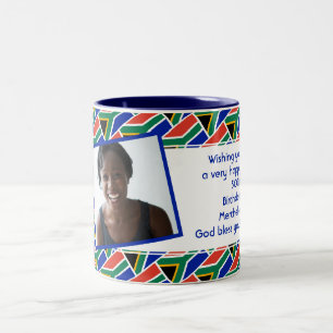 SÜDAFRIKA-FLAG-Fotovorlage Fügen Sie Ihren Text hi Zweifarbige Tasse