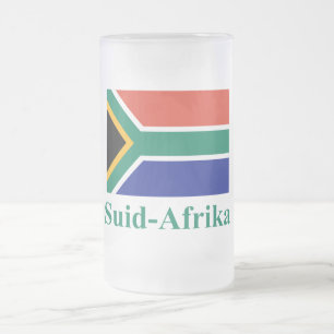 Südafrika-Flagge mit Namen im Afrikaans Mattglas Bierglas