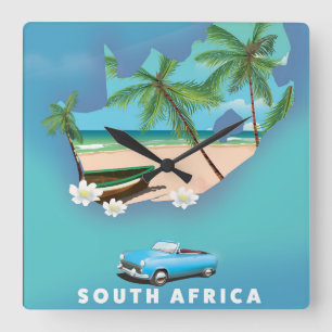 Südafrika Karte Illustration Reiseplakat. Quadratische Wanduhr