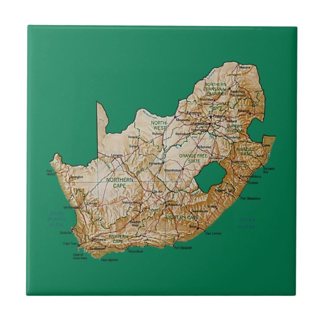Südafrika-Karten-Fliese Fliese (Vorderseite)