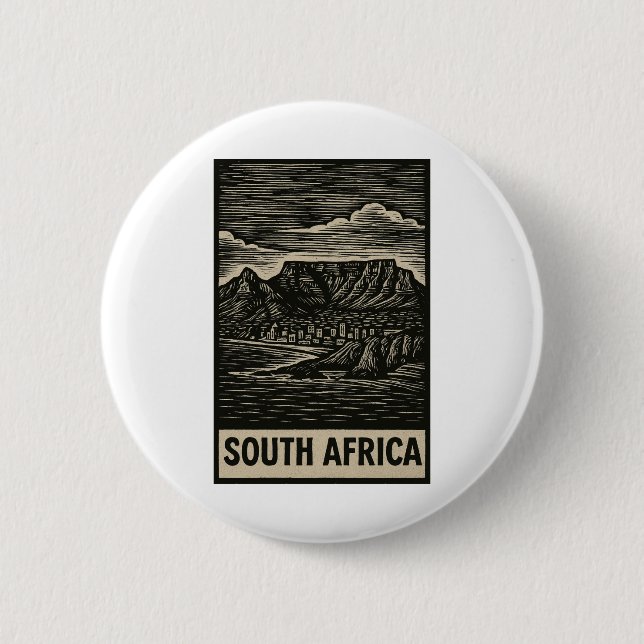 Südafrika Linolschnitt-Stil  Button (Vorderseite)