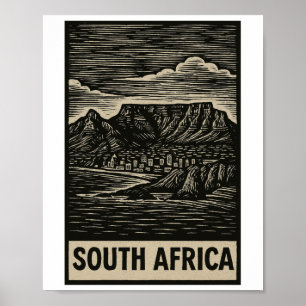 Südafrika Linolschnitt-Stil Poster