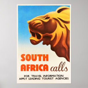 Südafrika Lion Vintage Reise Poster