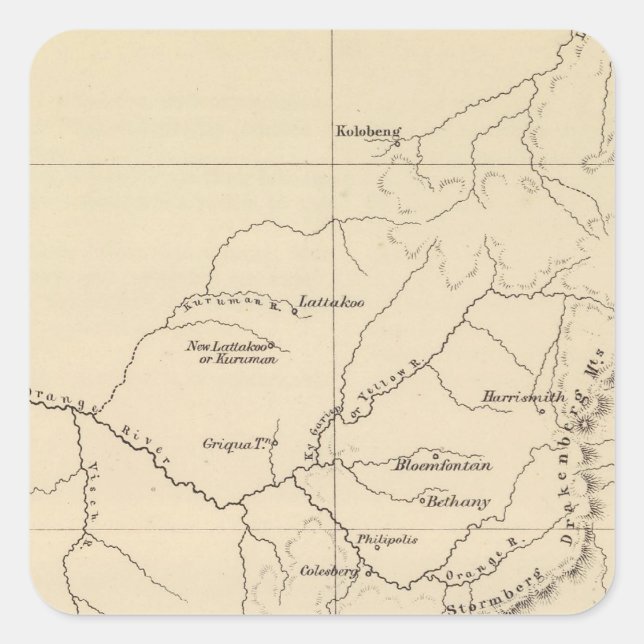 Südafrika Lithographierte Karte Quadratischer Aufkleber (Vorderseite)