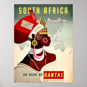 Südafrika Qantas Vintage Travel Poster