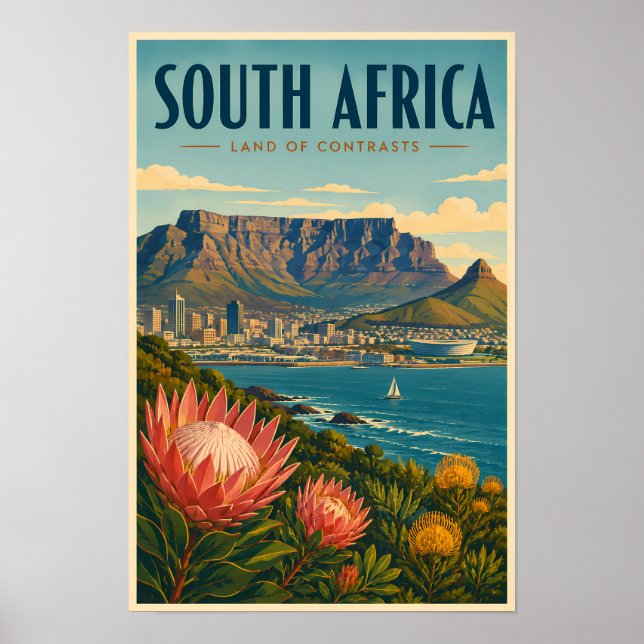Südafrika Tafelberg Illustration Reise Poster (Vorne)