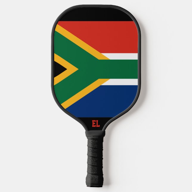 Südafrikanische Flagge mit Initialen Pickleball Schläger (Rückseite)