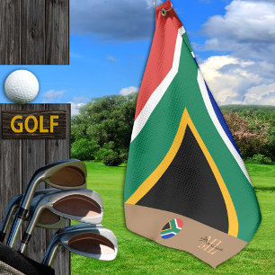 Südafrikanische Flagge und Südafrika mit Monogra Golfhandtuch