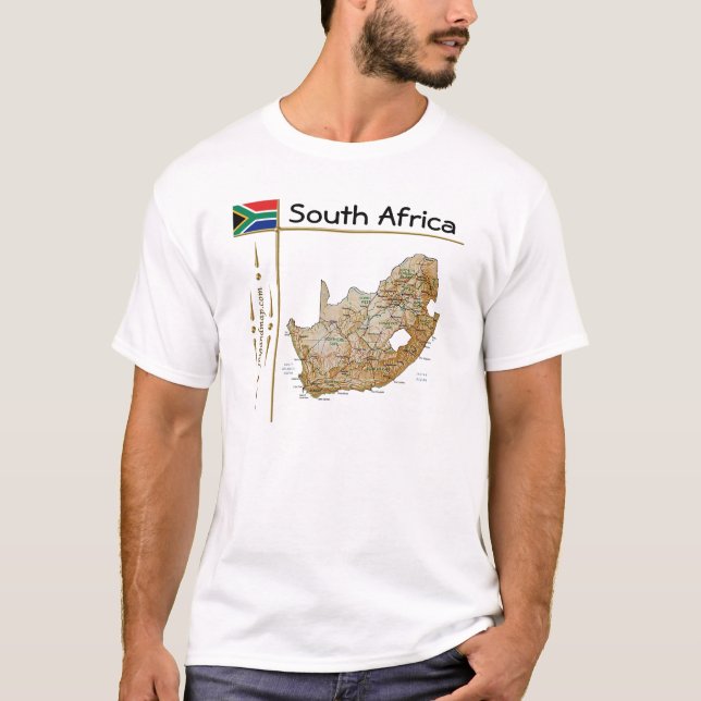 Südafrikanische Karte + Flagge + T - Shirt (Vorderseite)