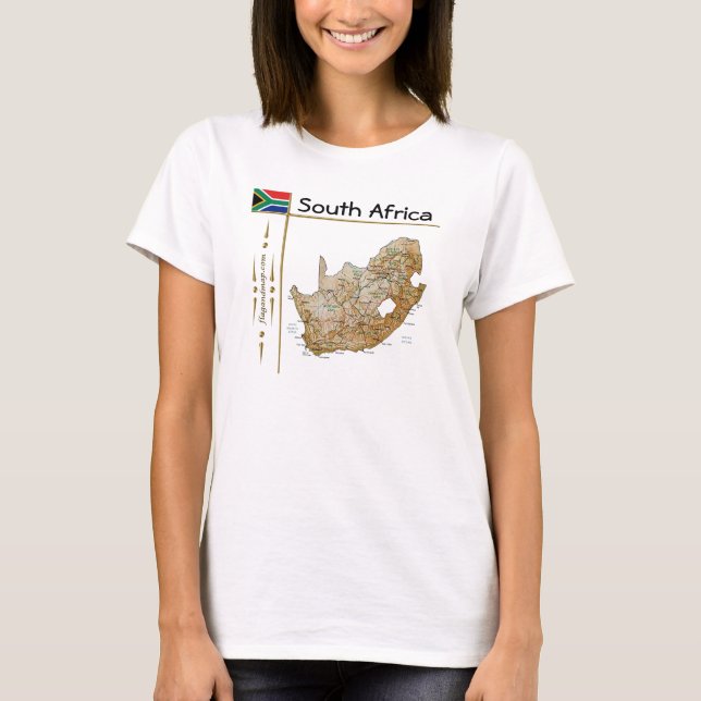 Südafrikanische Karte + Flagge + T - Shirt (Vorderseite)