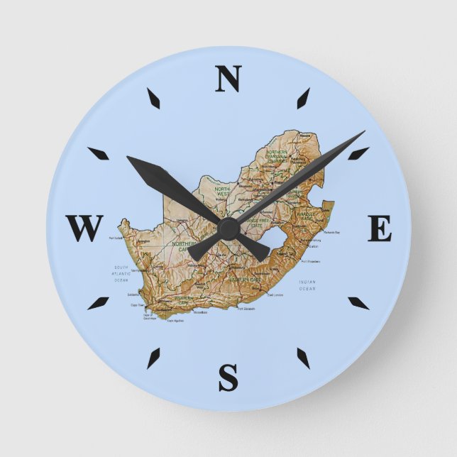 Südafrikanische Kartenklemme Runde Wanduhr (Vorderseite)